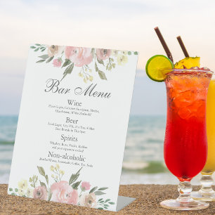 Expositor En L Elegante menú Rubor Pink Floral Boda Bar