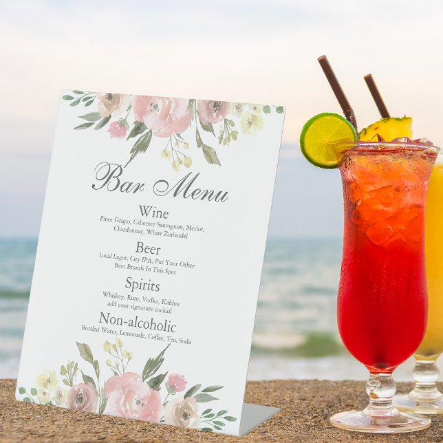 Expositor En L Elegante menú Rubor Pink Floral Boda Bar (Subido por el creador)