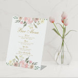 Expositor En L Elegante menú Rubor Pink Floral Gold Bar<br><div class="desc">Un hermoso menú de señalización de peatones de un bar con flores de marfil y de color rosa rosa para su boda en primavera o jardín. Este elegante recinto de eventos está decorado con un romántico ramo de flores acuáticas bordeando la elegante carta de vinos y cerveza de la recepción....</div>