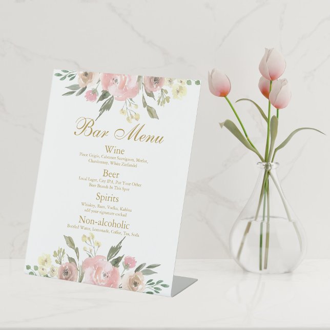 Expositor En L Elegante menú Rubor Pink Floral Gold Bar (Subido por el creador)