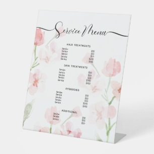 Expositor En L Elegante menú Rubor Pink Floral Salon Price List