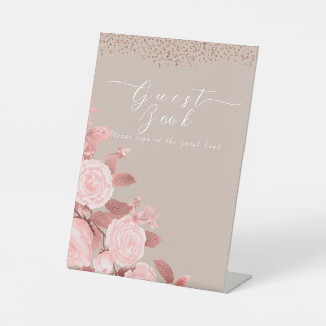 Expositor En L Elegante Moda Rosa Boda Invitado Firma (Anverso)