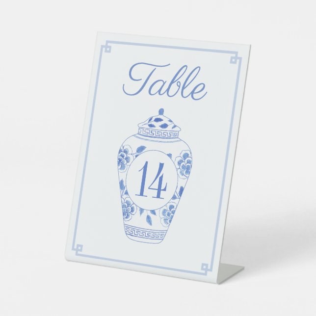 Expositor En L Elegante Número De Mesa Boda Azul Y Blanco (Anverso)