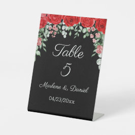 Expositor En L Elegante número de mesa Boda floral negro y rojo