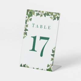 Expositor En L Elegante número de mesa de boda botánica con hiedr