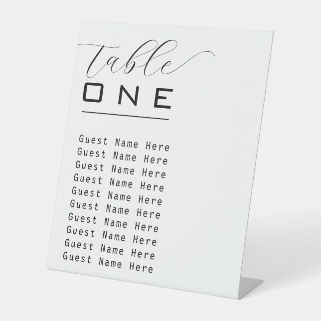 Expositor En L Elegante Número de Tabla Nombres Blanco Negro Mini (Anverso)