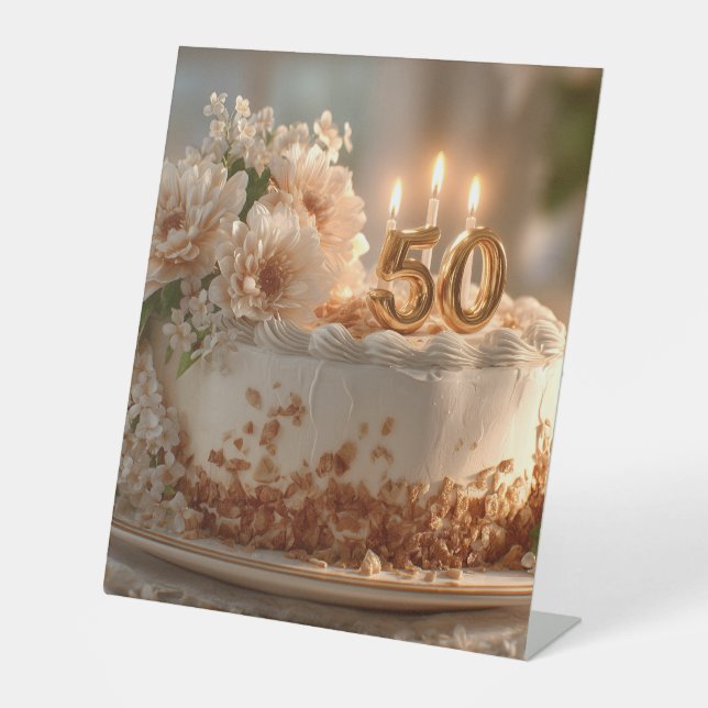 Expositor En L Elegante pastel de cumpleaños número 50 con topper (Anverso)