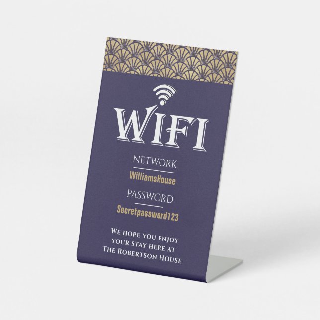 Expositor En L Elegante Red de contraseñas Wifi Blue Gold  (Anverso)