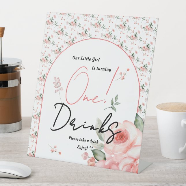 Expositor En L Elegante Rosa de acuarela Chica Primer cumpleaños  (In Situ)