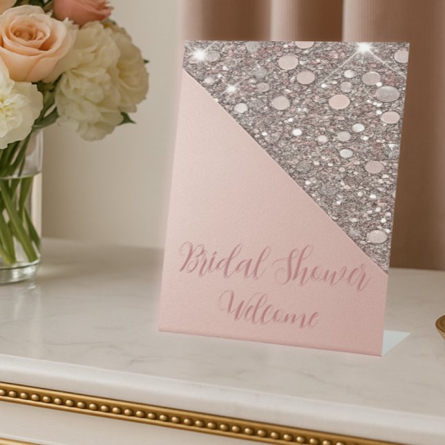 Expositor En L Elegante Rosa Dorado Nodal Ducha Bienvenida (Welcome guests in style with this elegant rose gold bridal shower sign with a soft shimmer glow.)