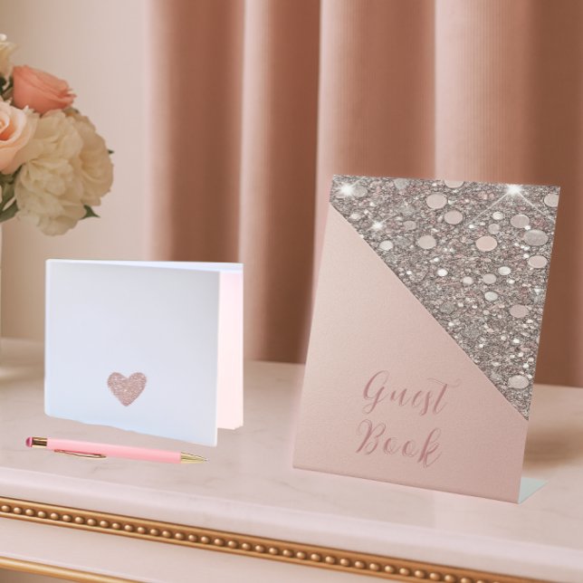 Expositor En L Elegante Rosa Gold Bridal Shower Guest Book (Welcome guests with this glam rose gold sign—perfect beside your bridal guest book display.)