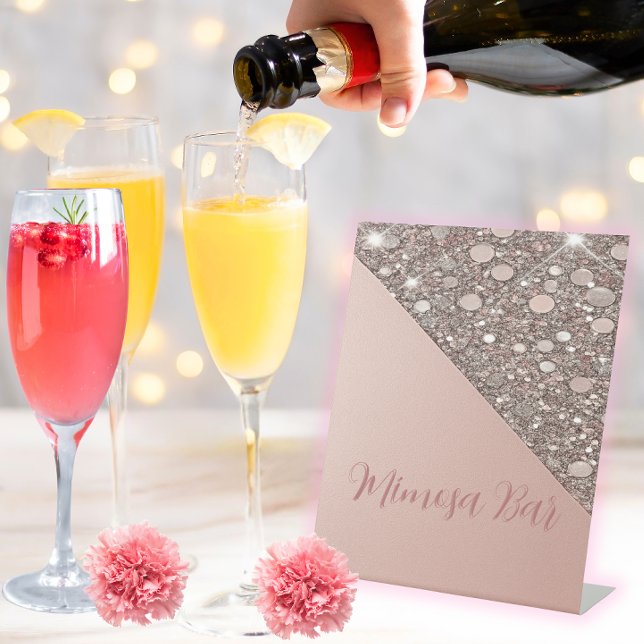 Expositor En L Elegante Rosa Gold Bridal Shower Mimosa Bar (Pour the bubbly in style with this elegant rose gold mimosa bar sign—perfect for bridal brunches.)