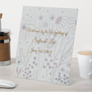 Expositor En L Elegante Rosa Polvo Gris Floral Dibujado a Mano pa