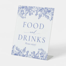 Expositor En L Elegante Rótulo de comida floral azul vintage y be