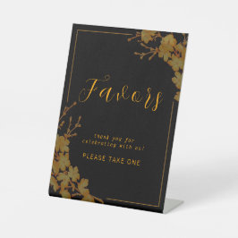 Expositor En L Elegante Rótulo de Favor Floral Negro y Oro