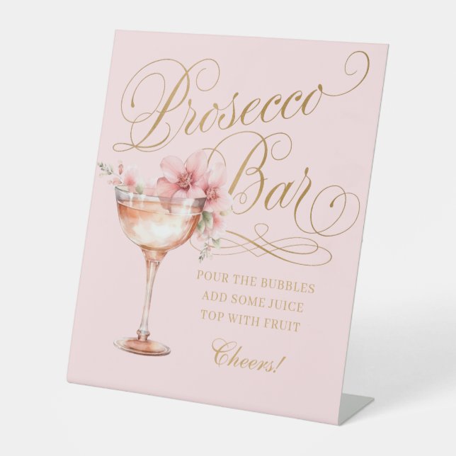 Expositor En L Elegante Rótulo Peatonal Bar Prosecco de Oro Rosa (Anverso)