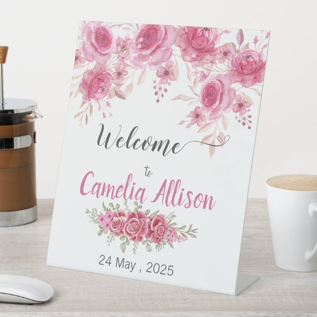 Expositor En L Elegante Rubor Floral Baby Shower Welcome (In Situ)