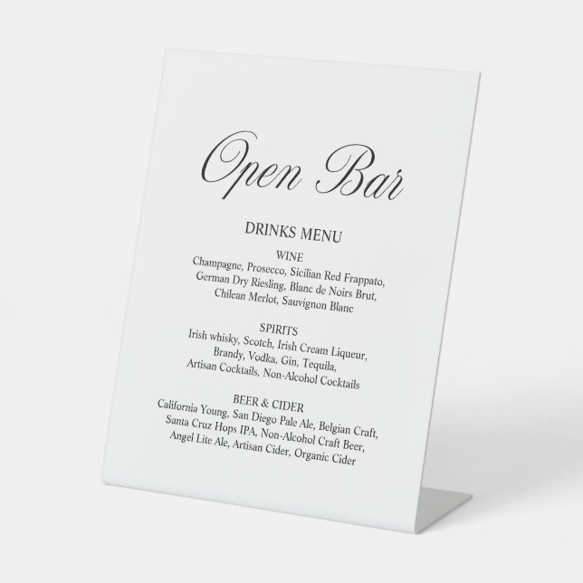 Expositor En L Elegante Script Open Bar Formal Boda Blanco (Anverso)