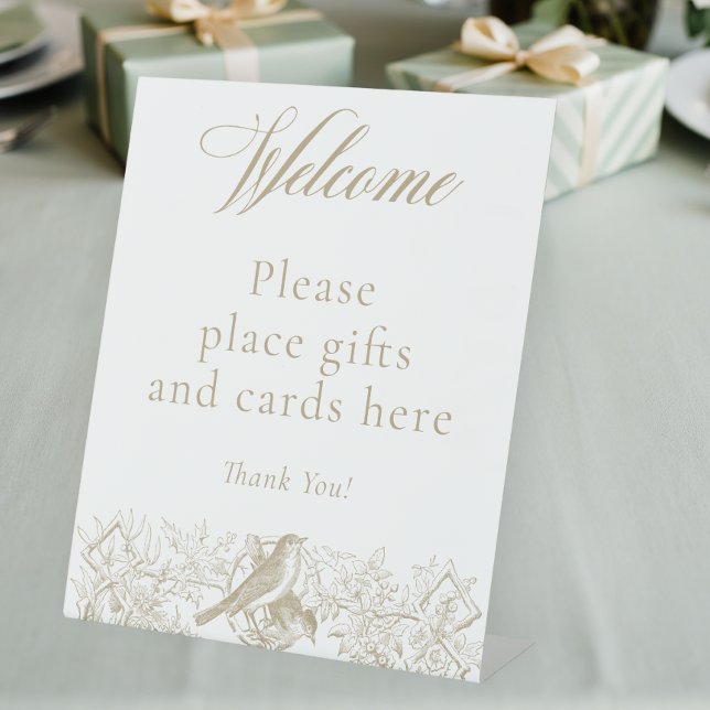 Expositor En L Elegante Tan Chinoiserie Naturaleza Aves Baby Show (Elegant Tan Chinoiserie Nature Birds Baby Shower Pedestal Sign)