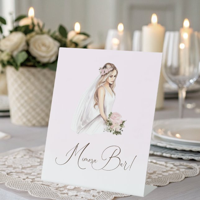 Expositor En L Elegante Tender Pink Bridal Shower Mimosa Bar (Elegant Tender Pink Bridal Shower Mimosa Bar Pedestal Sign)
