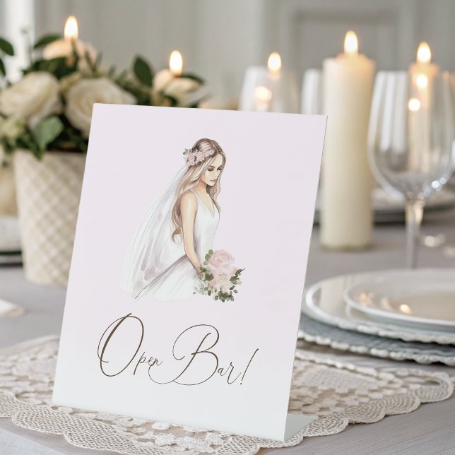 Expositor En L Elegante Tender Pink Bridal Shower Open Bar (Elegant Tender Pink Bridal Shower Open Bar Pedestal Sign)