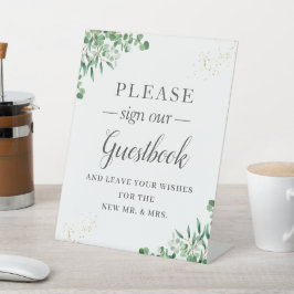 Expositor En L Elegante vegetación deja Rótulo de libro de visita