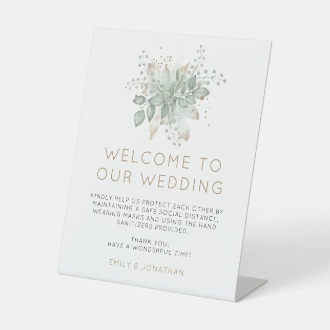 Expositor En L Elegante Verde Dorado Bienvenida de Boda Seguridad (Anverso)