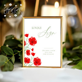 Expositor En L Elegante Watercolor Poppy Floral Guest Book Rótulo