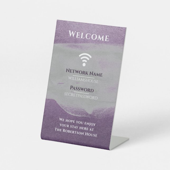 Expositor En L Elegante WiFi Internet Password Home Office Purple (Anverso)