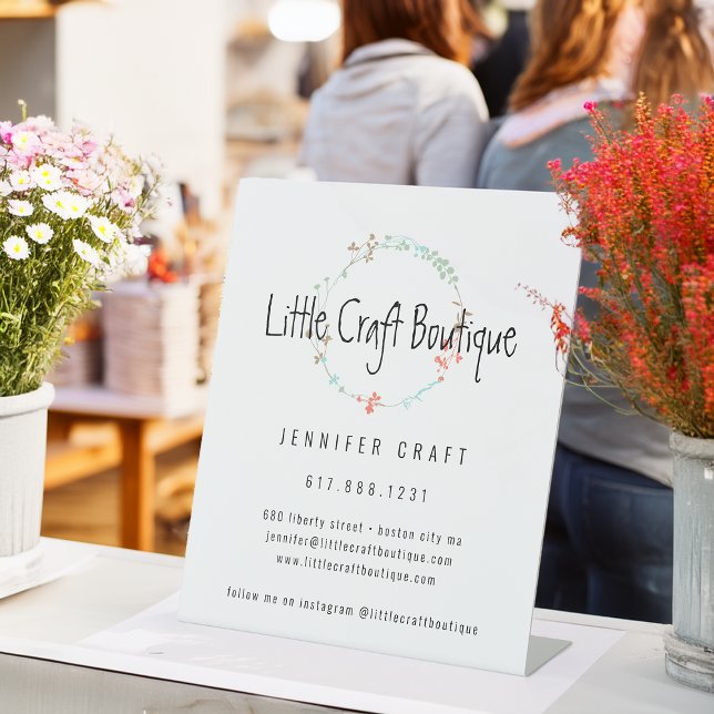 Expositor En L Elegante Wreath de Arte de Línea de Flor Silvestre (Elegant Wildflower Line Art Wreath Pedestal Sign)