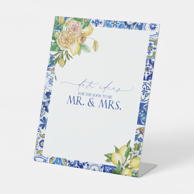 Expositor En L Elegantes ideas de fecha floral de limón mediterrá (Anverso)