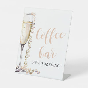 Expositor En L Elegantes Perlas de Oro y Rótulo Prosecco Café Bar