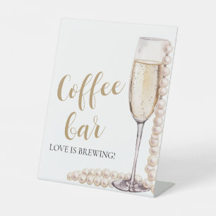 Expositor En L Elegantes Perlas de Oro y Rótulo Prosecco Café Bar