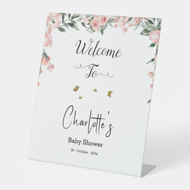 Expositor En L Elegantes rosas rosas rosas con Baby Shower maripo (Anverso)