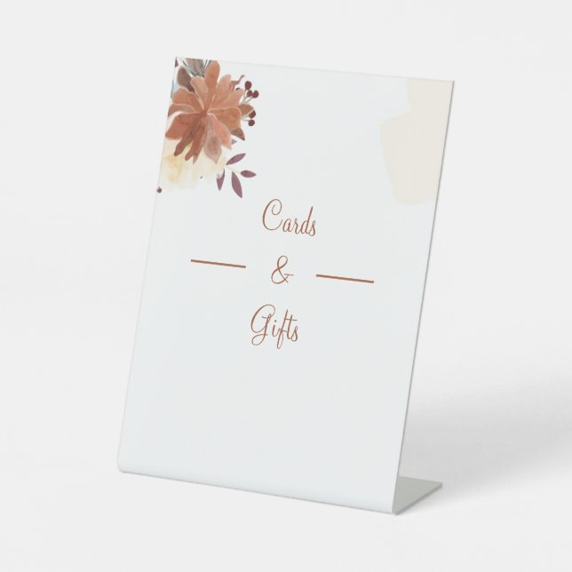 Expositor En L Elegantes Tarjetas De Boda Marrón Y Regalos (Anverso)