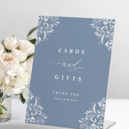 Expositor En L Elegantes tarjetas y regalos de boda azul turbulen
