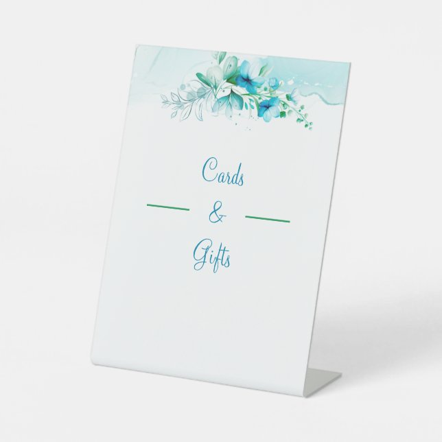 Expositor En L Elegantes Tarjetas Y Regalos De Boda De Flor Azul (Anverso)
