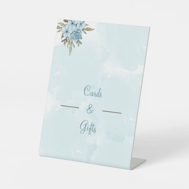 Expositor En L Elegantes Tarjetas Y Regalos De Boda De Flor Azul (Anverso)