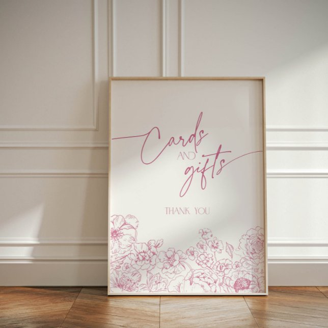 Expositor En L Elegantes tarjetas y regalos de Chinoiserie con fl (Pink toile de jouy cards and gifts sign )