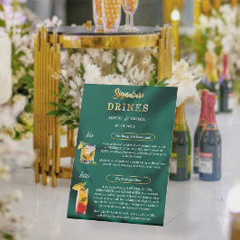 Expositor En L Emerald and Gold Minimal Wedding Signature Drinks