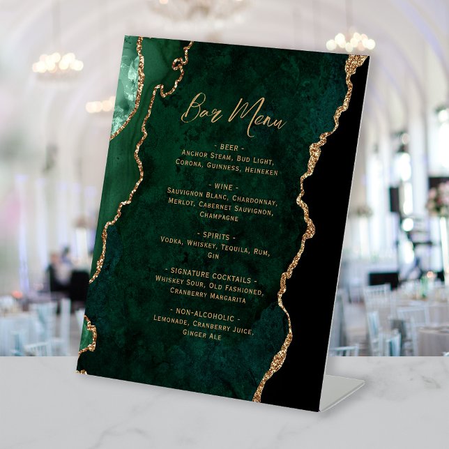 Expositor En L Emerald Green Gold Agate Wedding Bar Menu (Subido por el creador)
