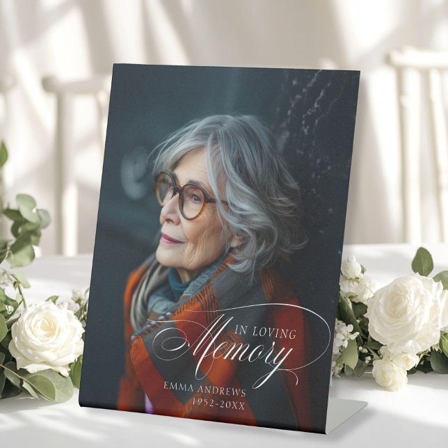 Expositor En L "En la memoria amorosa" Foto Memorial funerario ("In Loving Memory" Photo Funeral Memorial Pedestal Sign)