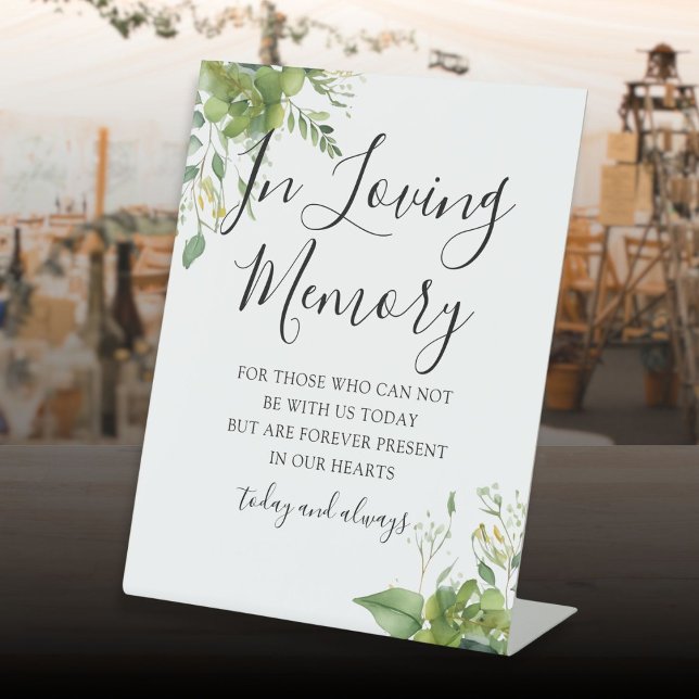 Expositor En L En memoria amorosa Boda floral de verde (In Loving Memory Memorial Greenery Floral Wedding Pedestal Sign)