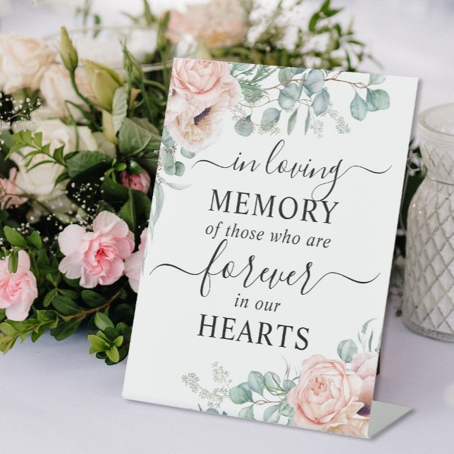 Expositor En L En memoria amorosa Rubor Floral rosa (In Loving Memory Blush Pink Floral Pedestal Sign. The default size is 8 x 10 inches, you can change )