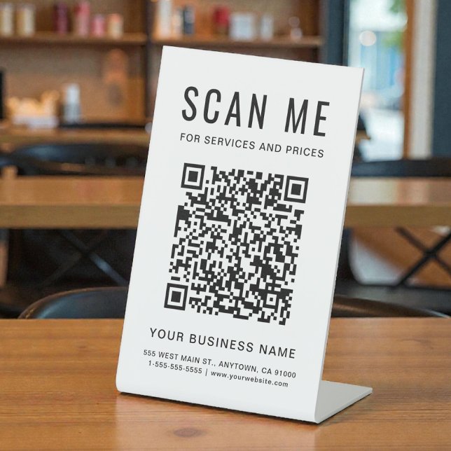 Expositor En L Escanéame Código QR (Scan Me QR Code Pedestal Sign)