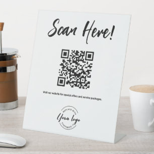 Expositor En L Escanear aquí código QR Sitio web comercial y serv
