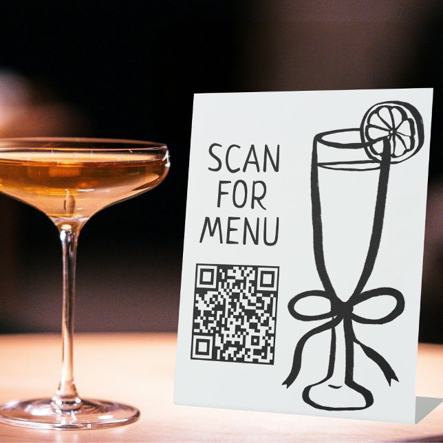 Expositor En L ESCANEAR CÓDIGO QR DEL MENÚ DE BEBIDAS Bar de cóct (SCAN FOR DRINK MENU QR CODE Cocktails Bar Party Wedding Event Pedestal Sign
)