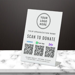 Expositor En L Escanear para donar códigos QR de Venmo Zelle Cash