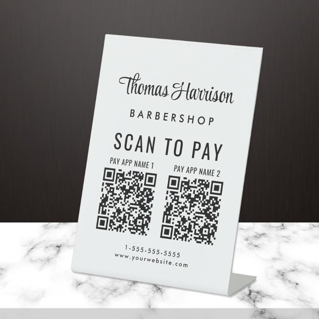 Expositor En L Escanear para pagar 2 códigos QR Business Tabletop (A QR code sign to effortlessly connect your customers to your payment platforms)