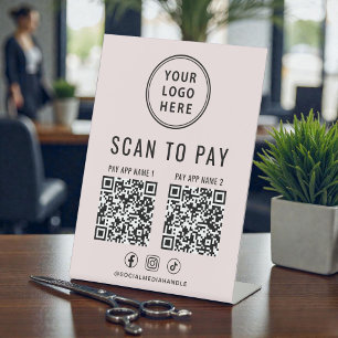 Expositor En L Escanear para Pagar 2 Códigos QR Logo Empresarial 